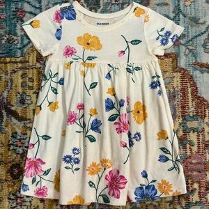 Old Navy ivory pink blue yellow floral knit babydoll dress toddler 6-12 months